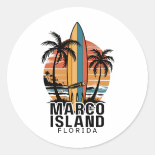 Sticker Rond Plage de l'île Marco Floride Surfant Surfeur _1