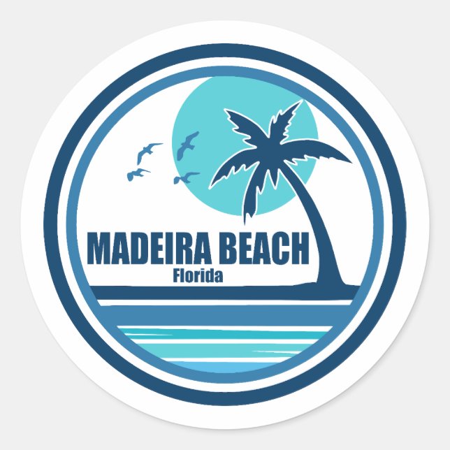 Sticker Rond Plage de Madeira Floride Palmiers Oiseaux (Devant)
