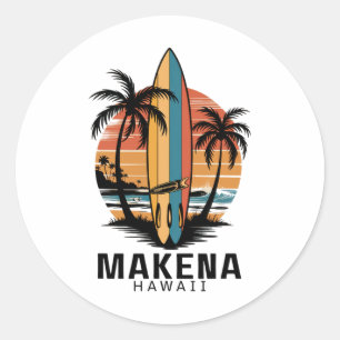 Sticker Rond Plage de Makena Hawaii Surfing Surfeur
