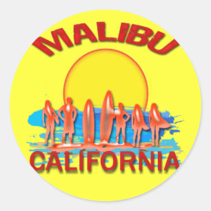 STICKER ROND PLAGE DE MALIBU CALIFORNIE