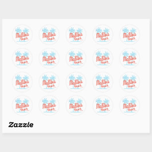 Sticker Rond Plage de Malibu Californie Vacances USA Vintage Co