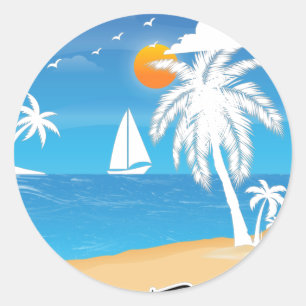 Sticker Rond plage de mer surplombe T-Shirt