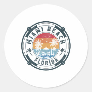 Sticker Rond Plage de Miami Floride Vacances d'été Vintage Couc