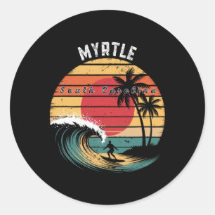 Sticker Rond Plage de Myrtle Beach Caroline du Sud Surfing