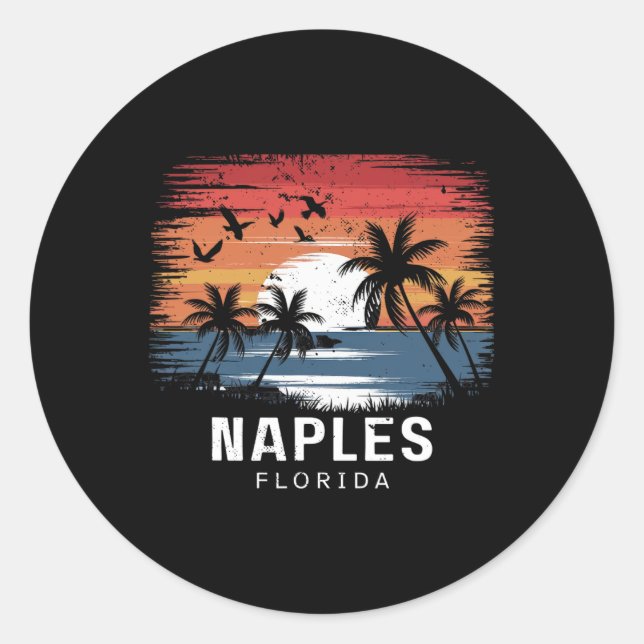 Sticker Rond Plage de Naples Floride Surfant Surfeur  (Devant)