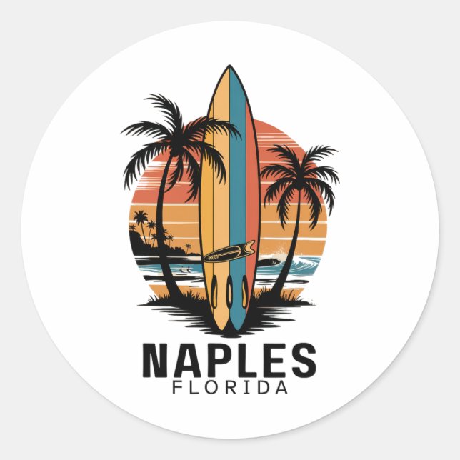 Sticker Rond Plage de Naples Floride Surfant Surfeur _1  (Devant)
