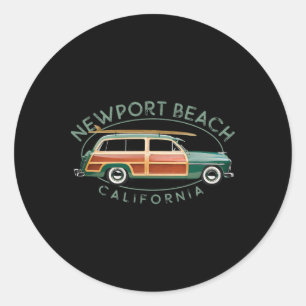 Sticker Rond Plage de Newport Beach Californie Surf vintage