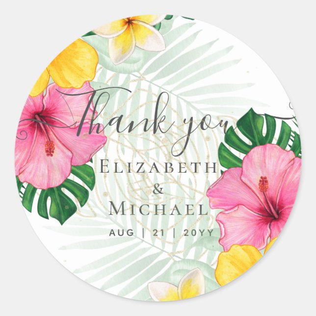Sticker Rond Plage de Paradise Tropical Mariage Florales vibran (Devant)