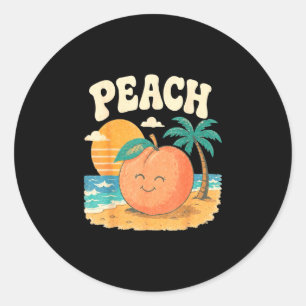 Sticker Rond Plage de pêche été rétro mignon fruit conception d