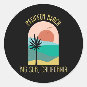 Sticker Rond Plage de Pfeiffer Big Sur Californie - Vacances Bo