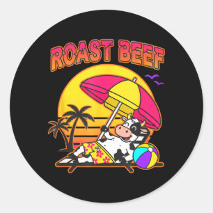 Sticker Rond Plage de rôti de boeuf vache drôle ferme animal ch