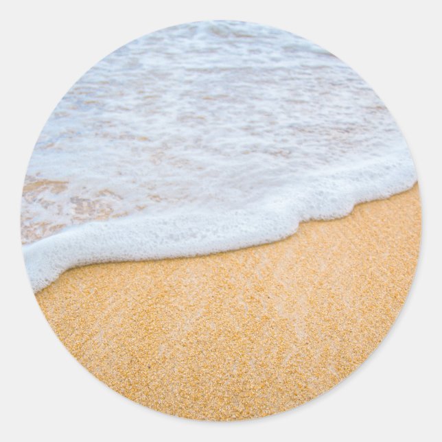 Sticker Rond Plage de sable avec Surf en mousse (Devant)