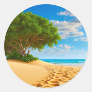Sticker Rond Plage de sable de l'île tropicale déserte 