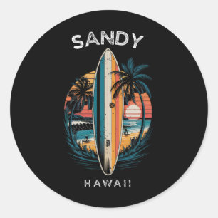 Sticker Rond Plage de sable Hawaï Hommes Femmes Surf _1 
