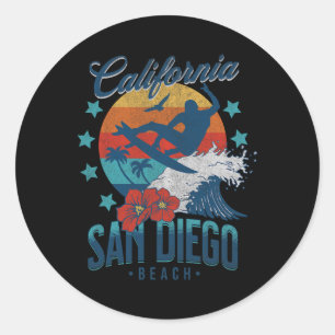 Sticker Rond Plage de San Diego Californie Surf Vintage Vacance