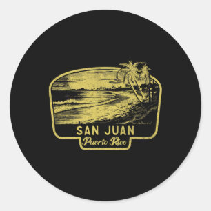 Sticker Rond Plage de San Juan Porto Rico Surf Vintage Blue Hom