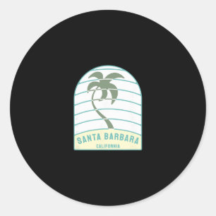 Sticker Rond Plage de Santa Barbara Californie Palmier Ca Vacan