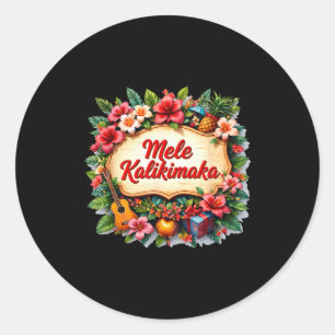 Sticker Rond Plage de Santa Mele Kalikimaka Fête Hawaïenne de N