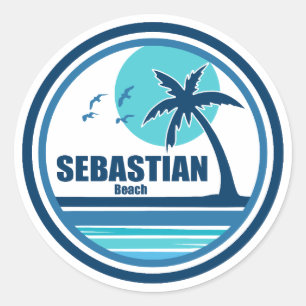 Sticker Rond Plage de Sebastian Fort Lauderdale Palm Tree Birds