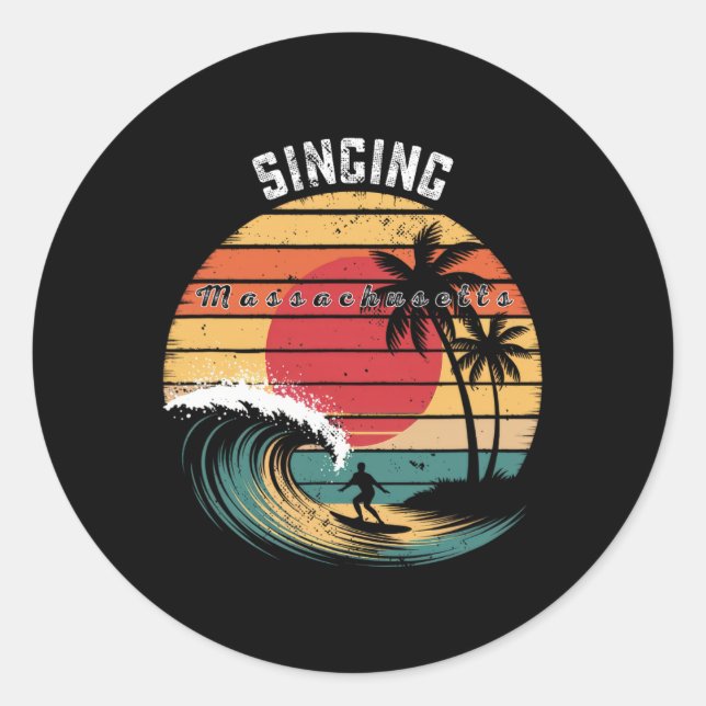 Sticker Rond Plage de Singing Beach Machusetts Surf  (Devant)