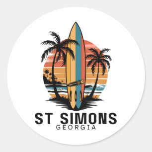 Sticker Rond Plage de St Simons Géorgie Surfant Surfeur _1