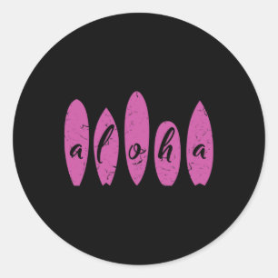 Sticker Rond Plage de surf Aloha Planche de surf Femmes Filles