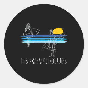 Sticker Rond Plage de surf Beauduc Surfeur Fille Garçon