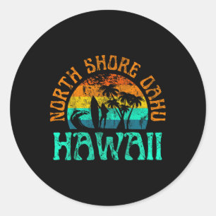 Sticker Rond Plage de surf North Shore Oahu Hawaii surfeur Vagu