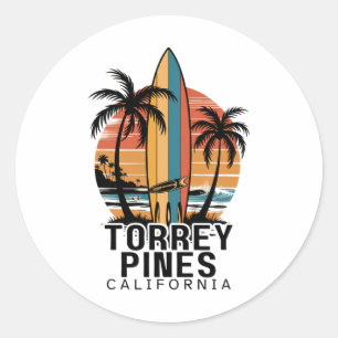 Sticker Rond Plage de Torrey Pines Californie Surfant Surfeur