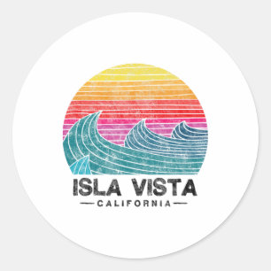 Sticker Rond Plage de vagues de surf d'Isla Vista Rétro Califor