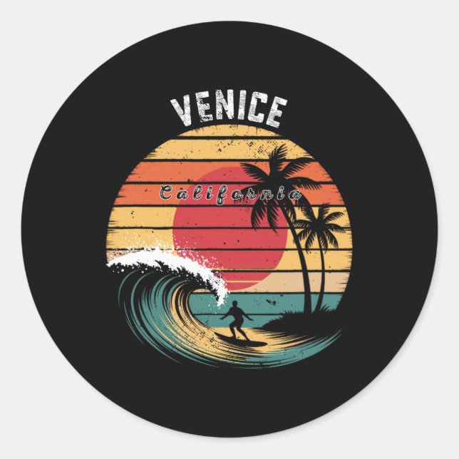 Sticker Rond Plage de Venise Californie Surf  (Devant)