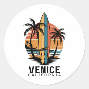 Sticker Rond Plage de Venise Californie Surfant Surfeur