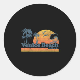 Sticker Rond Plage de Venise Californie Vacances Mignon Vintage