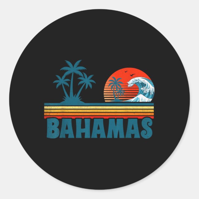 Sticker Rond Plage des Bahamas Vacances d'été tropicales Palmie (Devant)
