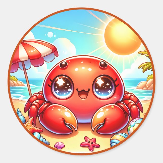 Sticker Rond Plage été pour les amateurs de crabe (Devant)