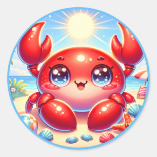 Sticker Rond Plage été pour les amateurs de crabe