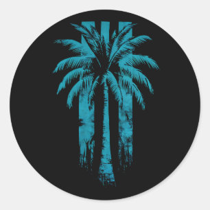 Sticker Rond Plage Hawaïenne Été Vacances Tropicales Palmier