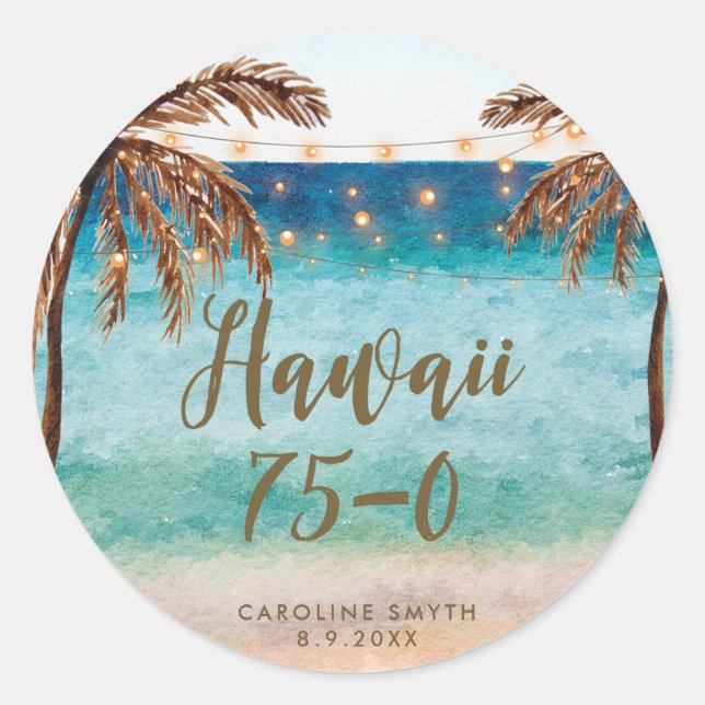 Sticker Rond plage Hawaii 75 0 cinquante anniversaire autocolla (Devant)