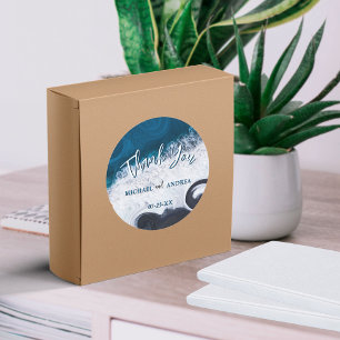 Sticker Rond Plage Mariage Océan Vagues Merci Appréciation