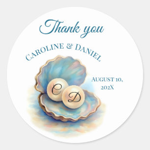 Sticker Rond Plage Mariage Pearls Shell Elégant thème Océan
