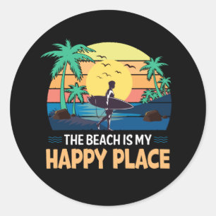 Sticker Rond plage mignonne heureux endroit surf