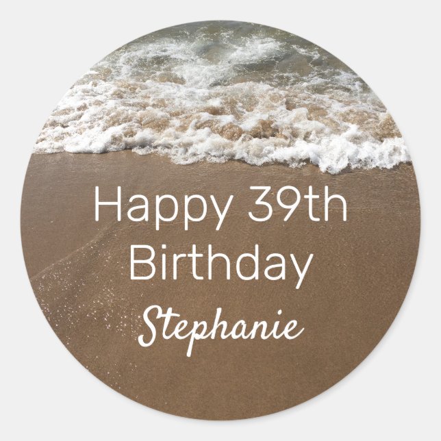 Sticker Rond Plage Nautique 39e anniversaire heureux (Devant)
