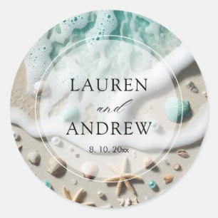 Sticker Rond Plage Océan Mariage personnalisé