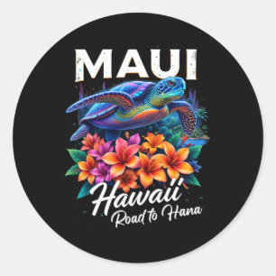 Sticker Rond Plage océanique hawaïenne Maui Hawaï Tortue Vacanc