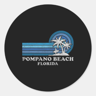 Sticker Rond Plage Pompano Floride Famille Vintage Été Vacati