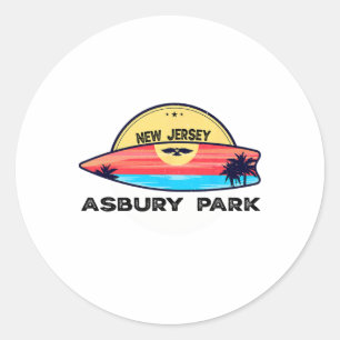 Sticker Rond Plage rétro d'Asbury Park New Jersey Planche de su