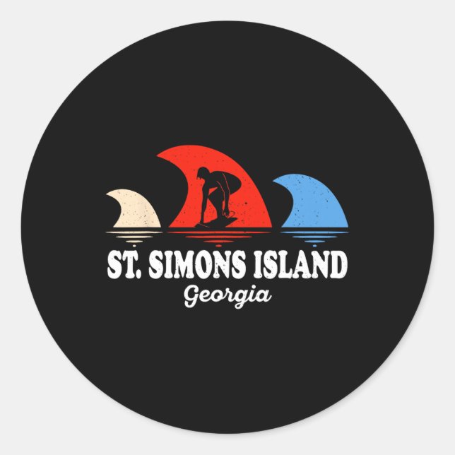 Sticker Rond Plage Rétro St Simons Island Géorgie Surfboarding  (Devant)
