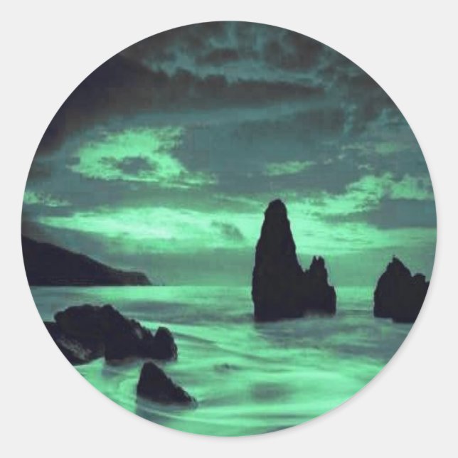 Sticker Rond Plage, Rochers (Devant)