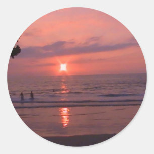 Sticker Rond Plage romantique Hawaii Sunset Ocean Beach