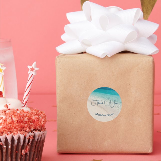 Sticker Rond Plage Scène Bleu Sable Merci moderne (Fête)